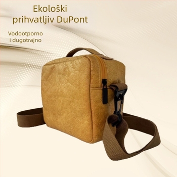 Crossbody torba od kraft papira, ulični stil, zatvarač na zip, vertikalni kvadratni oblik, unutarnji pretinci: pretinac sa zipom, pretinac za telefon, pretinac za dokumente