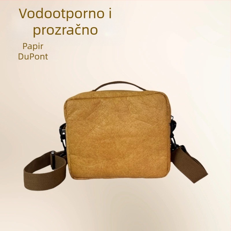 Crossbody torba od kraft papira, ulični stil, zatvarač na zip, vertikalni kvadratni oblik, unutarnji pretinci: pretinac sa zipom, pretinac za telefon, pretinac za dokumente