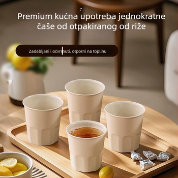 Jednokratna čaša od rižine ljuske, prehrambene kvalitete, kapacitet 101–200 ml, pogodna za mikrovalnu, biološki razgradiva