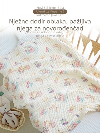 Dječji ručnik za kupanje od pamukaste gaze — upijajući, uzor crtani, sve sezone, za djecu 1–3 godine