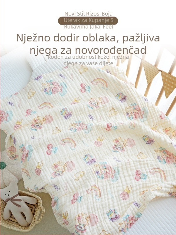 Dječji ručnik za kupanje od pamukaste gaze — upijajući, uzor crtani, sve sezone, za djecu 1–3 godine