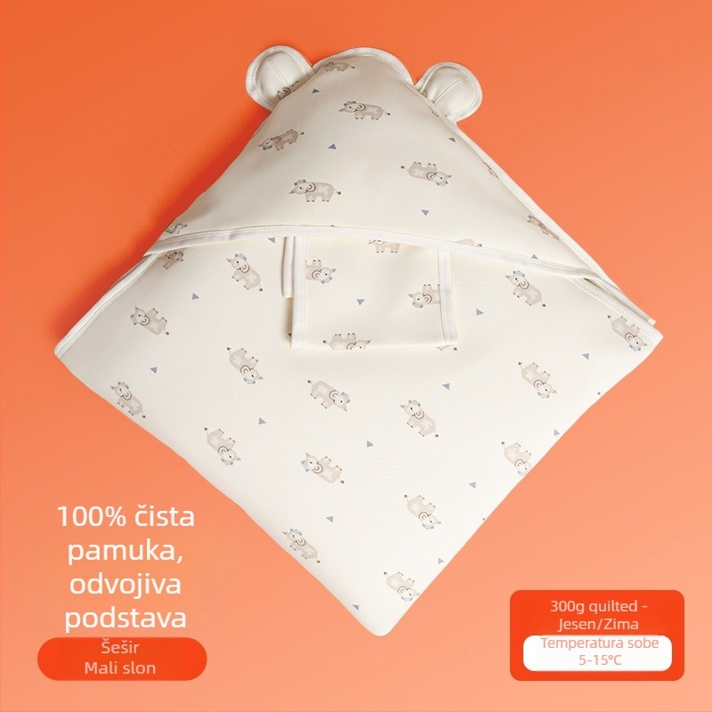 Deka s odvojivom unutarnjom postavom, debeli zimski dizajn, 100% pamuk, uzorak životinja, za novorođenčad (0–1 godina)