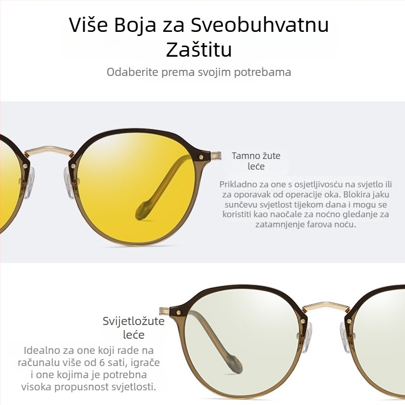 Naočale protiv plavog svjetla s podesivim ultra laganim metalnim okvirom, leće debljine 1,8 mm, postotak prijenosa svjetla 77%, Model 2347