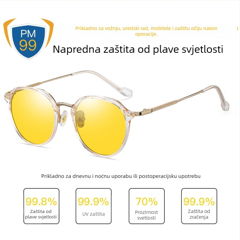 Naočale protiv plavog svjetla s podesivim ultra laganim metalnim okvirom, leće debljine 1,8 mm, postotak prijenosa svjetla 77%, Model 2347