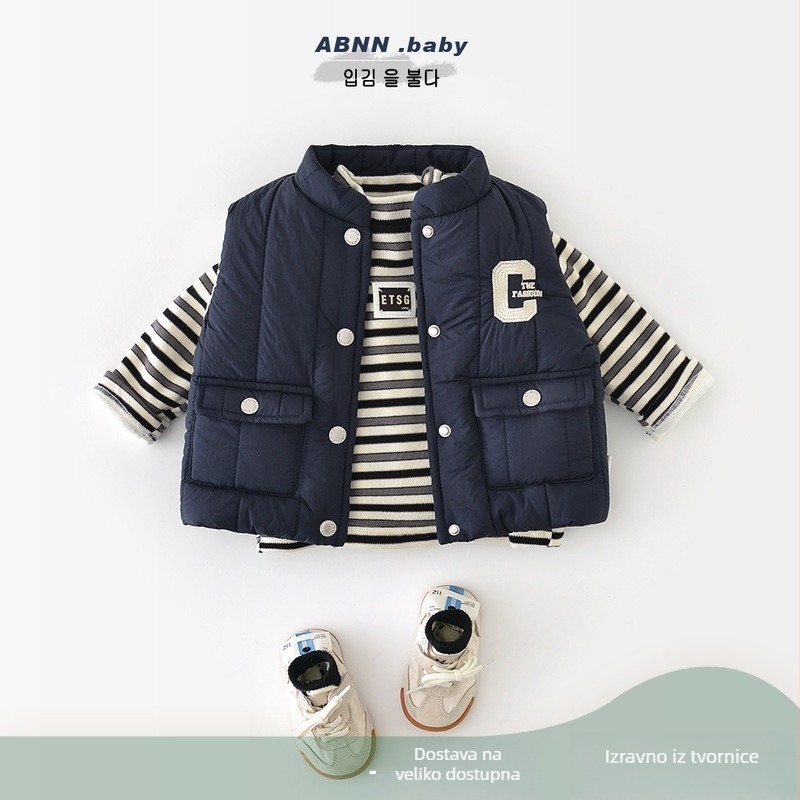 Dječja zimska debela vest s pamukom u podstavku, vanjski najlon, korejskog stila kardigan, jednostruko kopčanje