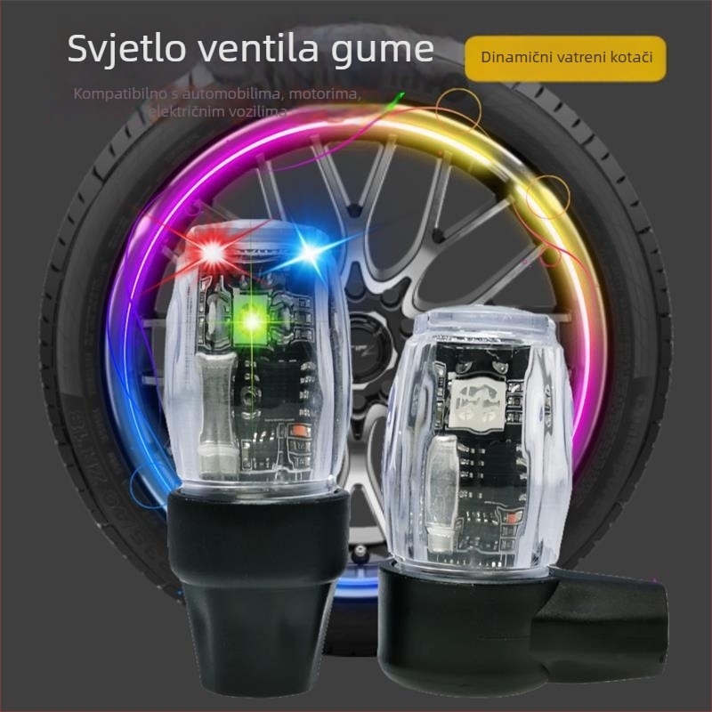 LED kapica ventila za gumu s višebojnim blještavim svjetlom, Punjiva ambijentalna svjetlost za motocikle i automobile – ABS+LED, 0.5W, 3.7V, model N510-B