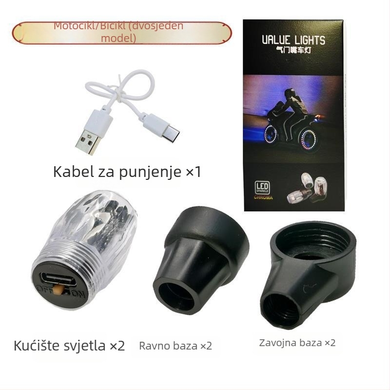LED kapica ventila za gumu s višebojnim blještavim svjetlom, Punjiva ambijentalna svjetlost za motocikle i automobile – ABS+LED, 0.5W, 3.7V, model N510-B