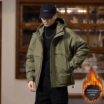 Muška jakna s kapuljom, debeli izolacijski sloj, za zimu, bočni džepovi.