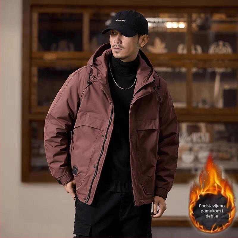 Muška jakna s kapuljom, debeli izolacijski sloj, za zimu, bočni džepovi.