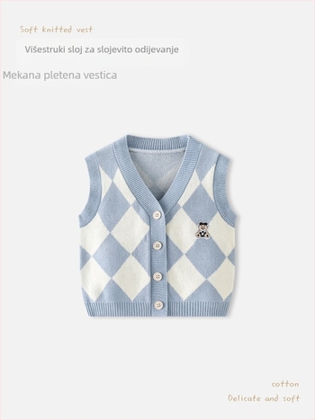 Dječja pletena vesta-kardigan, 85% pamuk, unisex, proljeće 2026