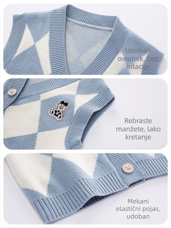 Dječja pletena vesta-kardigan, 85% pamuk, unisex, proljeće 2026