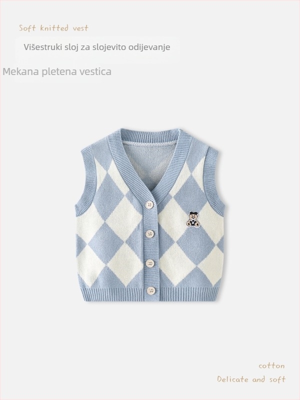Dječja pletena vesta-kardigan, 85% pamuk, unisex, proljeće 2026