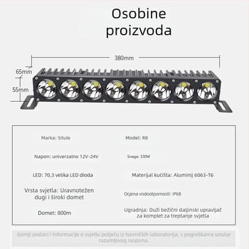Auto LED reflektor s laserskim kanonom, 330W, 12V, aluminijsko kućište, dugačak domet svjetlosnog bara za kamion, svjetlo za maglu