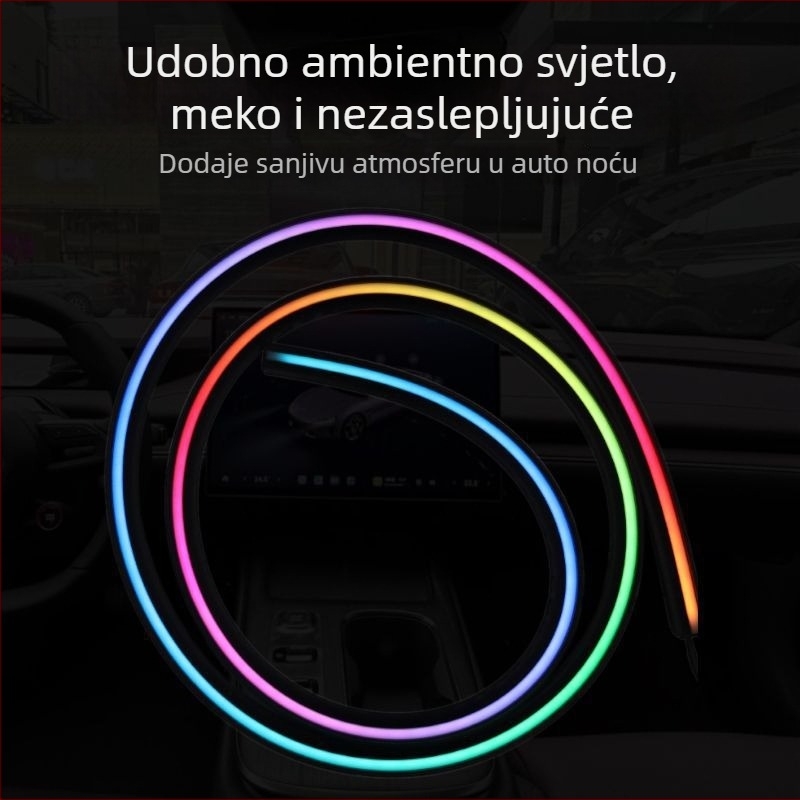 Silikonska ambijentalna rasvjeta za središnju konzolu – dekorativno unutarnje osvjetljenje, ugrađena instalacija, 10W, 5V, 0.2A, univerzalna kompatibilnost, prednji unutarnji prostor