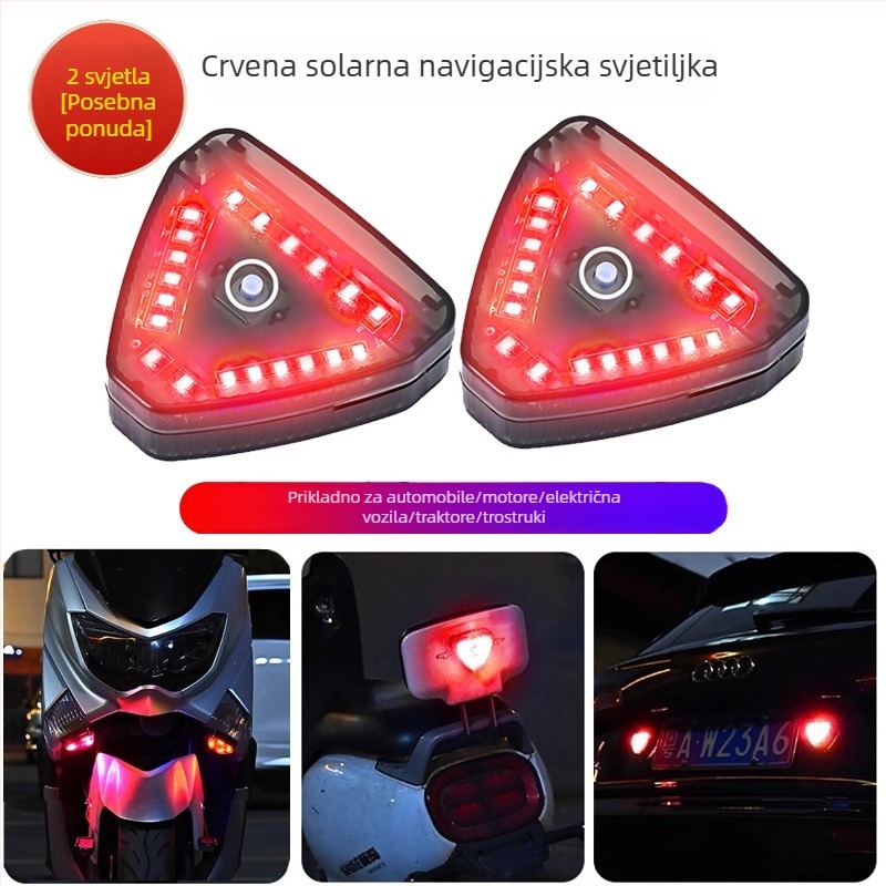 Solarnu trokutasto strob svjetlo za motocikle, ABS kućište, 12V, 5W, 0,5A