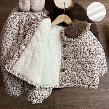 Dječji kućni set odjeće – korejski stil, debeli zimski pidžama set s flis podstavom, crtani motiv, toplo za djecu od 3 do 8 godina