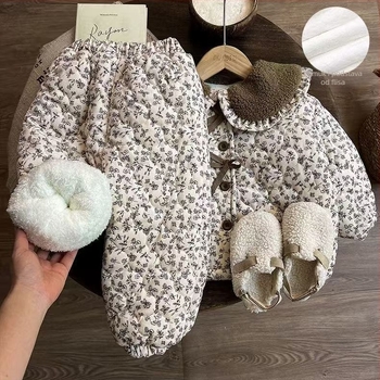 Dječji kućni set odjeće – korejski stil, debeli zimski pidžama set s flis podstavom, crtani motiv, toplo za djecu od 3 do 8 godina