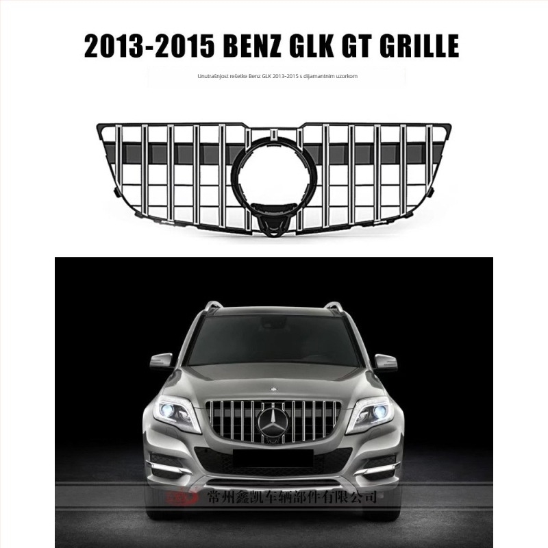 Mercedes-Benz GLK 2013-2015 GT prednja rešetka sa zvjezdastim uzorkom, ABS plastika, montaža na branik