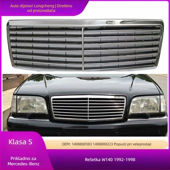 Prednja središnja rešetka za Mercedes W140 s motivom tigrova glava, ABS plastika, 1992-1998, Dio 1408800583, Marka LC