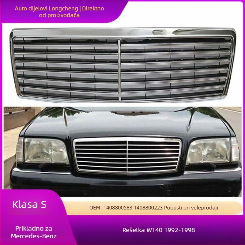 Prednja središnja rešetka za Mercedes W140 s motivom tigrova glava, ABS plastika, 1992-1998, Dio 1408800583, Marka LC