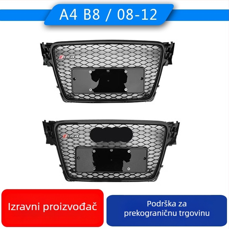 RS4-stil prednja rešetka za Audi A4 B8 (2008-2012) - ABS plastika, montaža na branik, kompatibilno s A4, automatski mjenjač