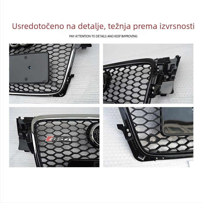 RS4-stil prednja rešetka za Audi A4 B8 (2008-2012) - ABS plastika, montaža na branik, kompatibilno s A4, automatski mjenjač