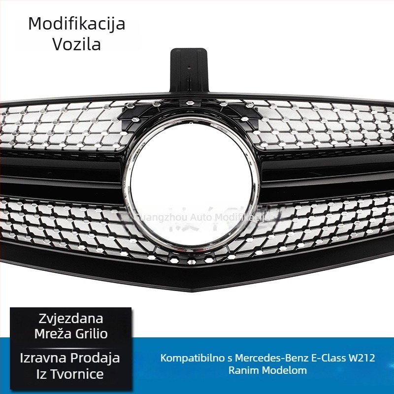 Prednja maska za Mercedes-Benz E-Class W212 (2010-2013), ABS plastika, ugradnja u branik, uzorak sa zvjezdama