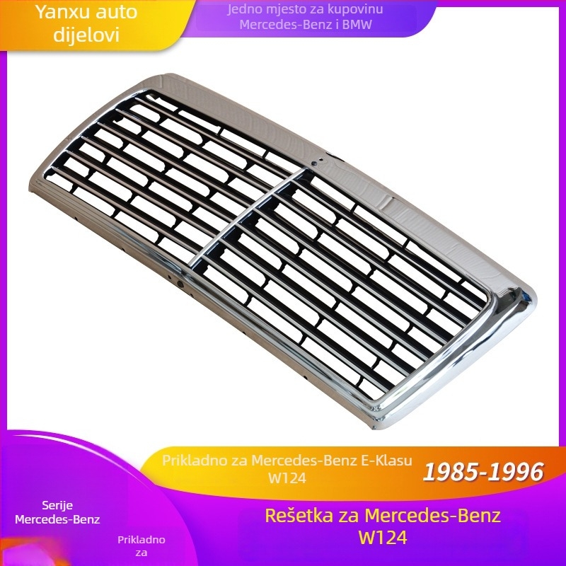 Prednja mreža s mrežom za Mercedes-Benz E-Class W124/W201/W190 | ABS, ugradnja u branik, kompatibilno 1982–1993 i 1985–1996