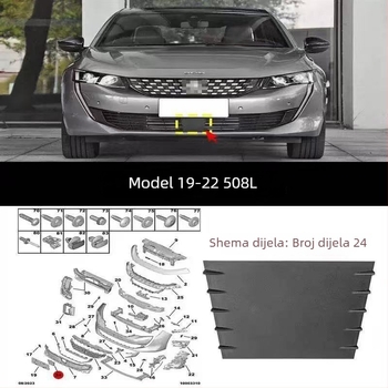 Donji srednji poklopac rešetke za Peugeot 508L, ABS plast, ugradnja na branik, modeli 2019-2023