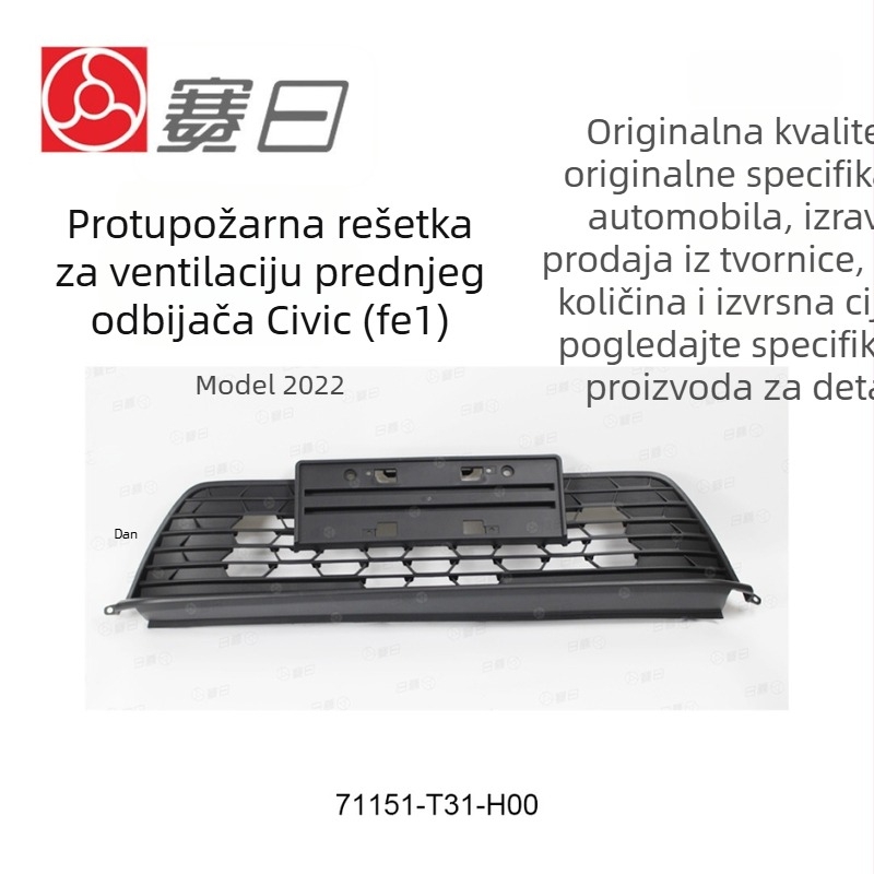 Sporax prednja mreža za ventilaciju prednjeg branika Honda Civic 2022-2024 — donja mreža, ABS plast, ugradnja na branika, broj dijela 71151-T31-H00