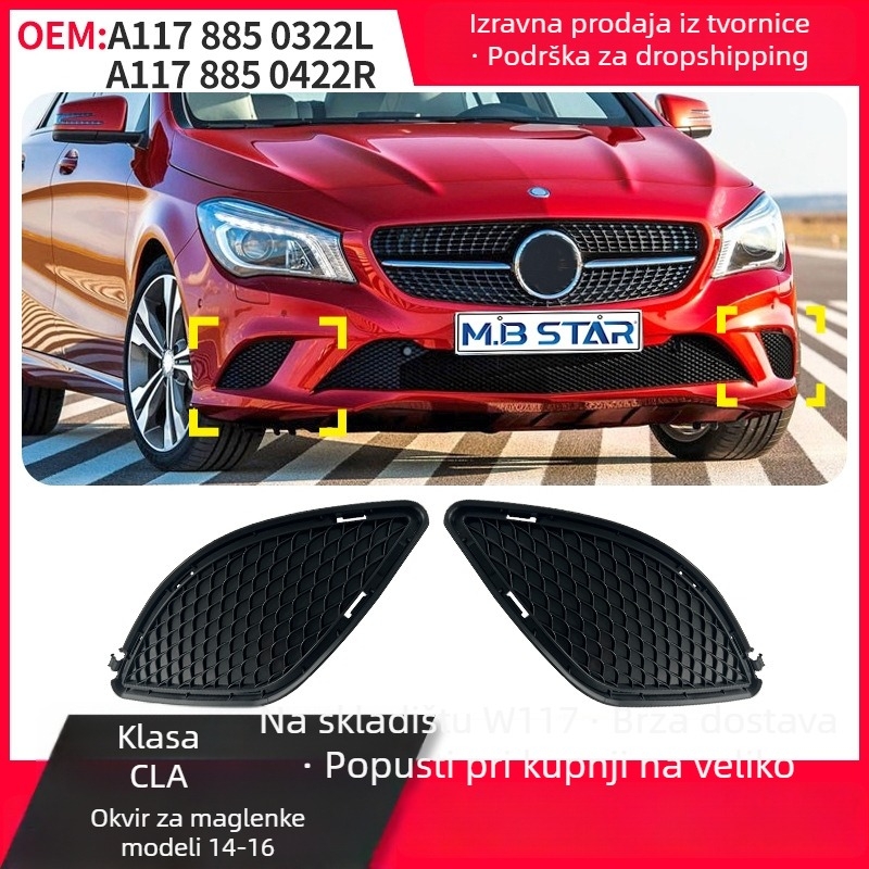 Ventilacijska mreža prednjeg branika za Mercedes-Benz CLA W117 | ABS plastika | Montaža na branik | 2013–2016 | Dio broj A1178850322LA1178850422R