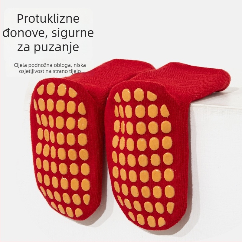 Dječje podne čarape za proljeće i jesen, protuklizne, bezšavne, za novorođenčad i malu djecu, srednje duljine, pamuk, crvene