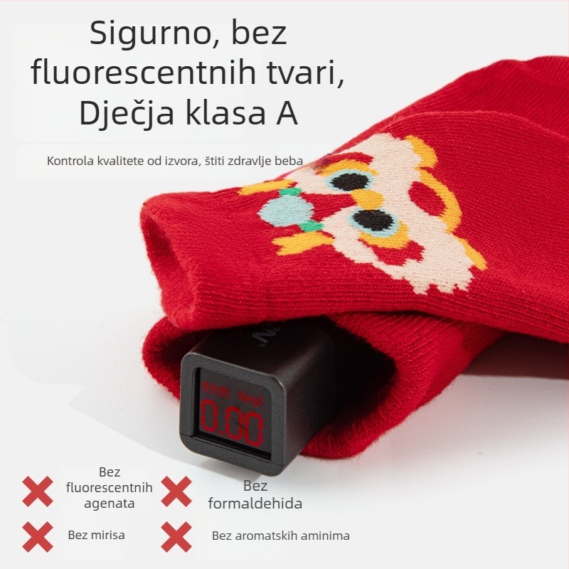 Dječje podne čarape za proljeće i jesen, protuklizne, bezšavne, za novorođenčad i malu djecu, srednje duljine, pamuk, crvene