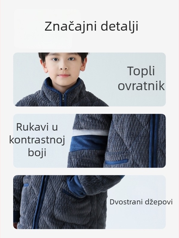 Dječje zimske pidžame za dječake, quilted poliester, 100% poliester, debela tkanina, ležerni stil, čuva toplinu
