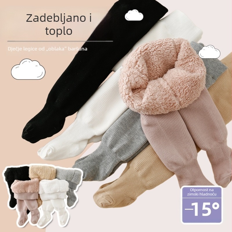Dječje zimske debeli čarape-leggings od poliestera, dišuće, za 1–3 godine, prugasti ili jednobojni uzorak