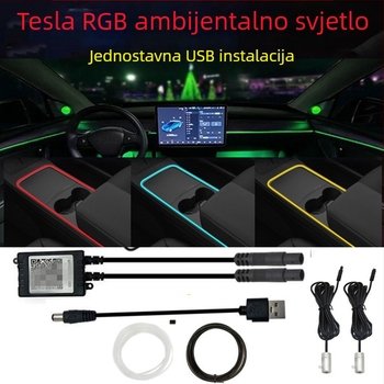 LED ambijentalno svjetlo za Tesla Model 3/Y – središnja ploča, optička vlakna, 12-24V, 0.3A, model 20220525