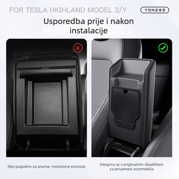 Kutija za pohranu u središnjoj konzoli za Tesla Model 3/Y – plastični unutarnji organizator, kompatibilan s Model 3/Y, montaža bez oštećenja
