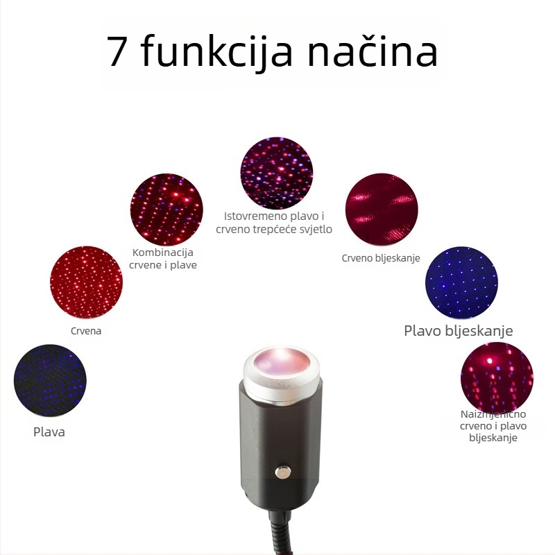 Unutarnja automobilna lampica s laserskim svjetlom – Car Starlight, aluminijska legura, 5 V, 0,15 W, vijek trajanja 10000 h