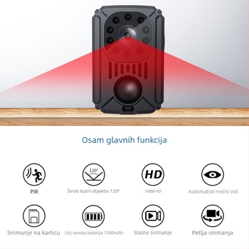 MD31 infracrvena kamera za nadzor s PIR senzorom, HD noćni vid, napajanje 5V, radna temperatura 0–40°C, IR domet 3–5 m