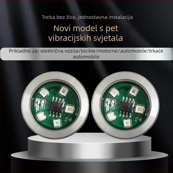 Upozoravajuće svjetlo s treperavim blinkom za motocikle i električna vozila — ljepljiva montaža, bez žica, senzor vibracija, aluminij, 12V, 3W, 0,35A, kružno 5-LED strob