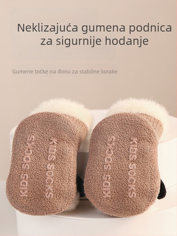 Novorođene dječje čarape, flis podstava, debele, protuklizne, tople, s prugastim i crtani uzorak