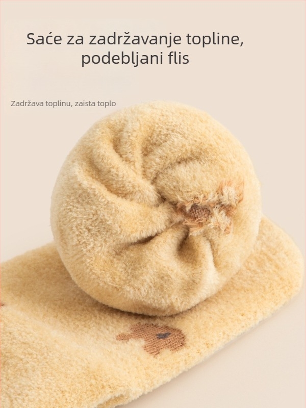 Dječje tople podne čarape s protukliznim dnom, karikatura uzorak, srednje visine, poliester, zima