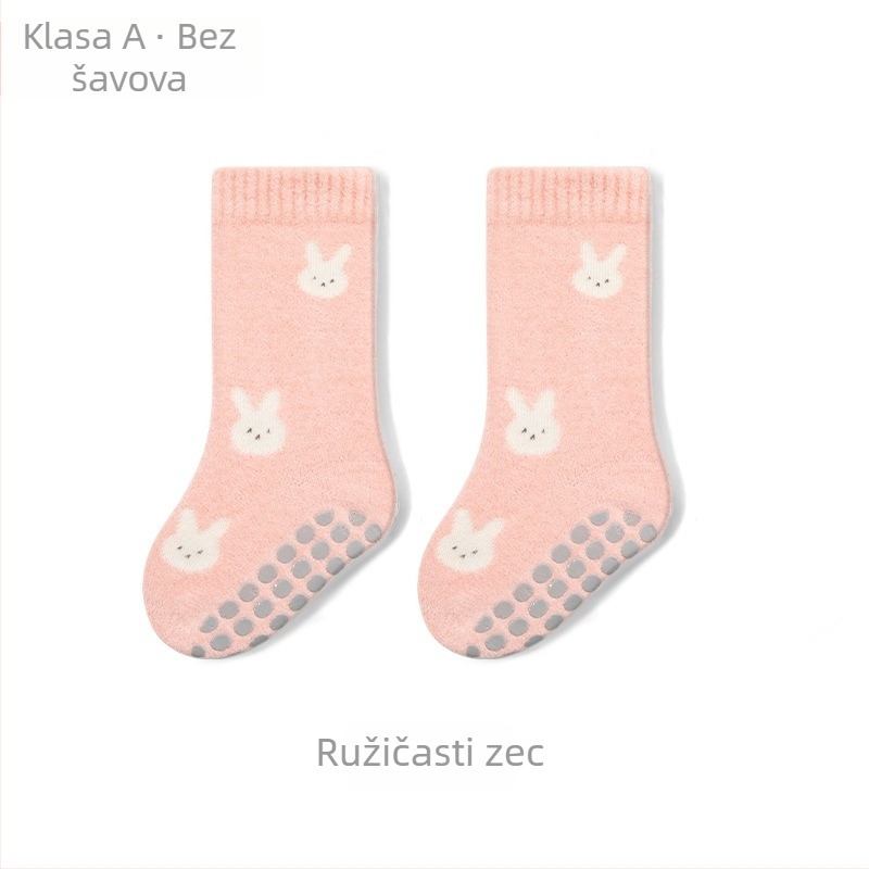 Dječje tople podne čarape s protukliznim dnom, karikatura uzorak, srednje visine, poliester, zima