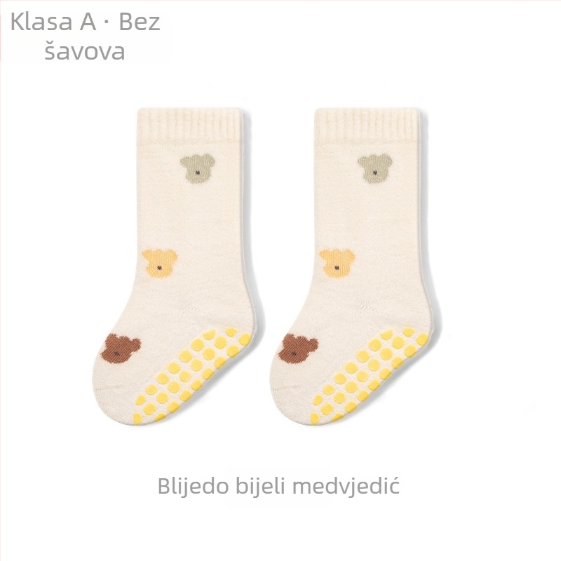 Dječje tople podne čarape s protukliznim dnom, karikatura uzorak, srednje visine, poliester, zima