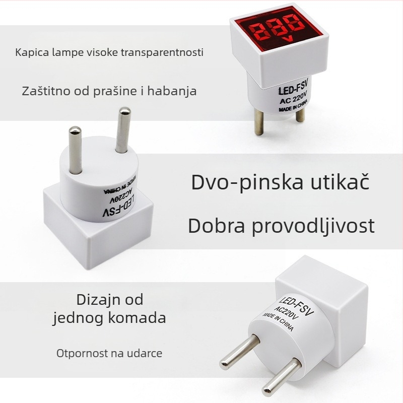 Voltmetar s europskom utičnicom, tip utičnice, LED indikator, digitalni zaslon, AC 220V