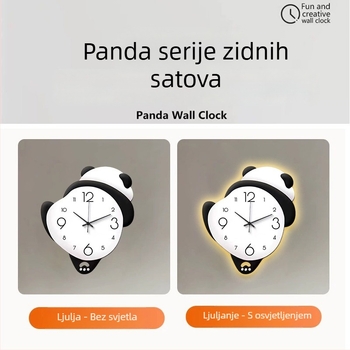 Panda crtani zidni sat - Napajanje baterijom, jednostrani brojčanik, materijal brojčanika: gustoća ploče + akril, moguć tisak logotipa
