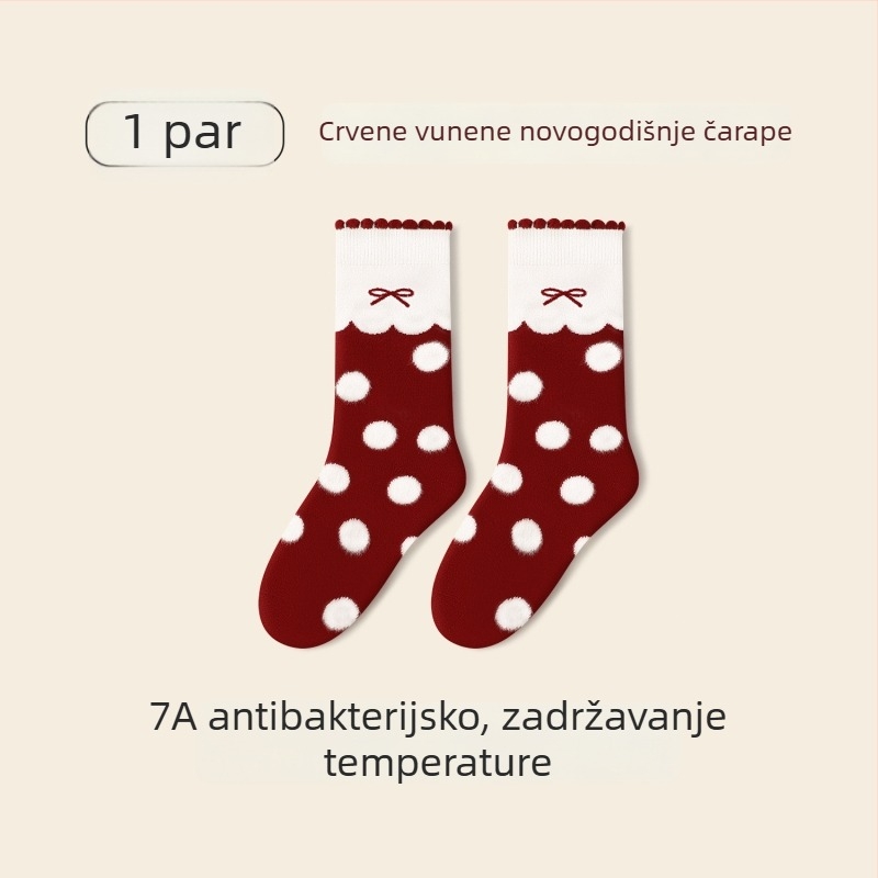 Dječje čarape za jesen i zimu, crvene, debeli vuneni čarape do srednje potkoljenice, s izšivanjem