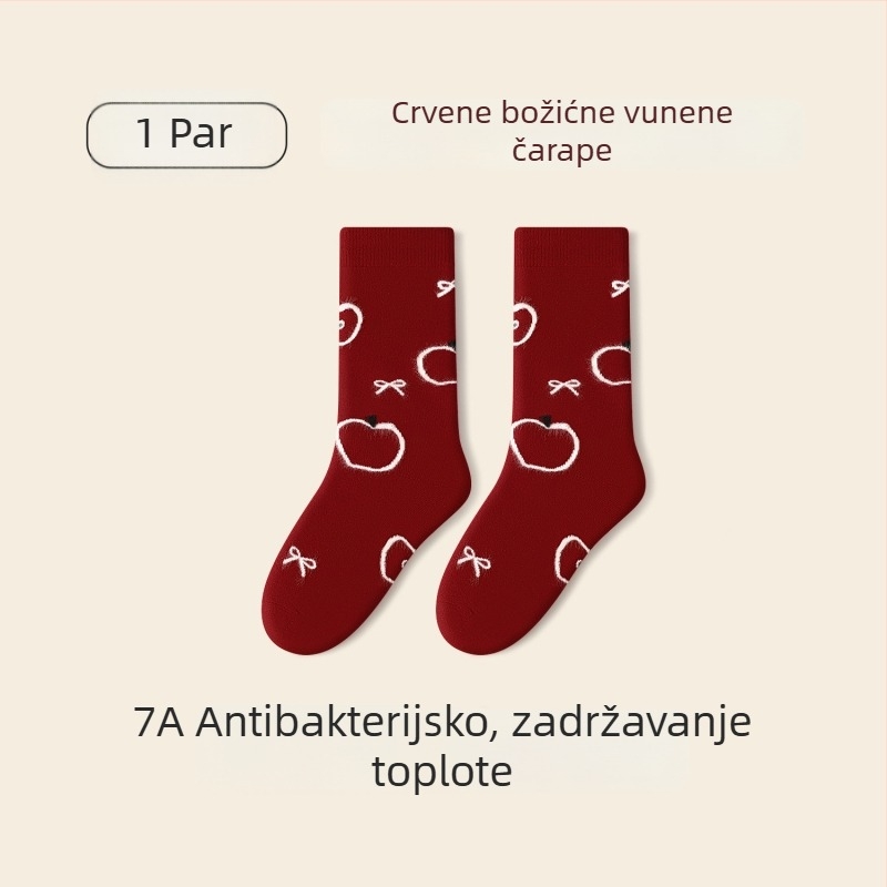 Dječje čarape za jesen i zimu, crvene, debeli vuneni čarape do srednje potkoljenice, s izšivanjem