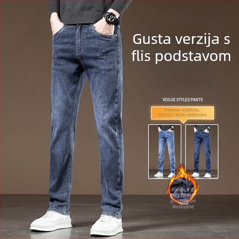 Muške pamucne traperice ravnog kroja, srednja visina struka, zatvarač, mikroelastičnost