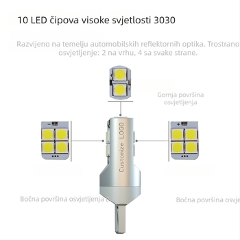 LED unutarnja lampica za čitanje u autu, model T10-10W-3030, 3W, 10-28V, 400 lm, 6000-6500K